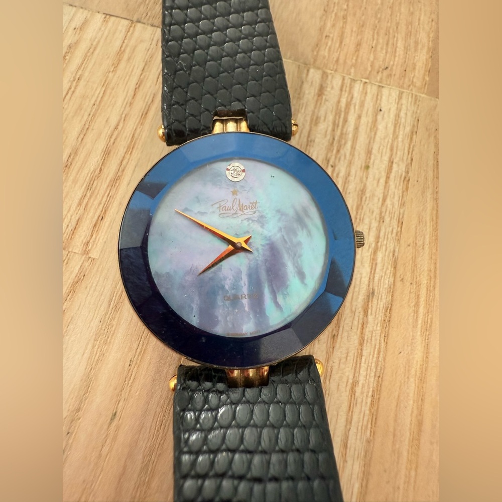 Vintage Paul Maret ladies blue dial gold tone watch NEW BATTERY